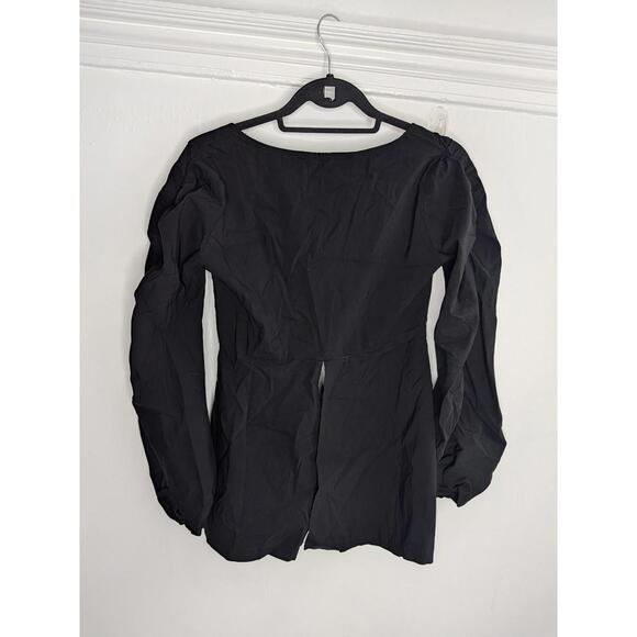 Zara Blouse Womens Large Black Square Neck Long Balloon Sleeve Pleated Top - Picture 6 of 8